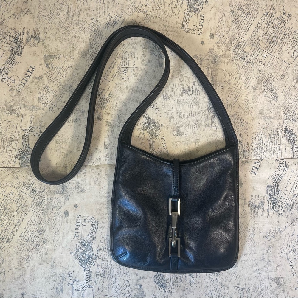 Lauren Ralph Lauren Vintage Mini Black Leather Crossbody Bag Purse